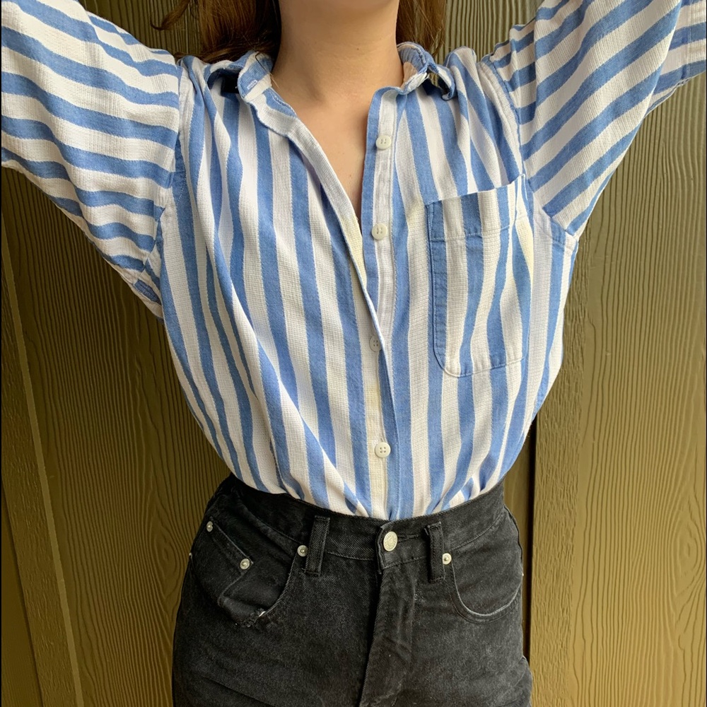 L.L Bean Blue Stripped Button Up